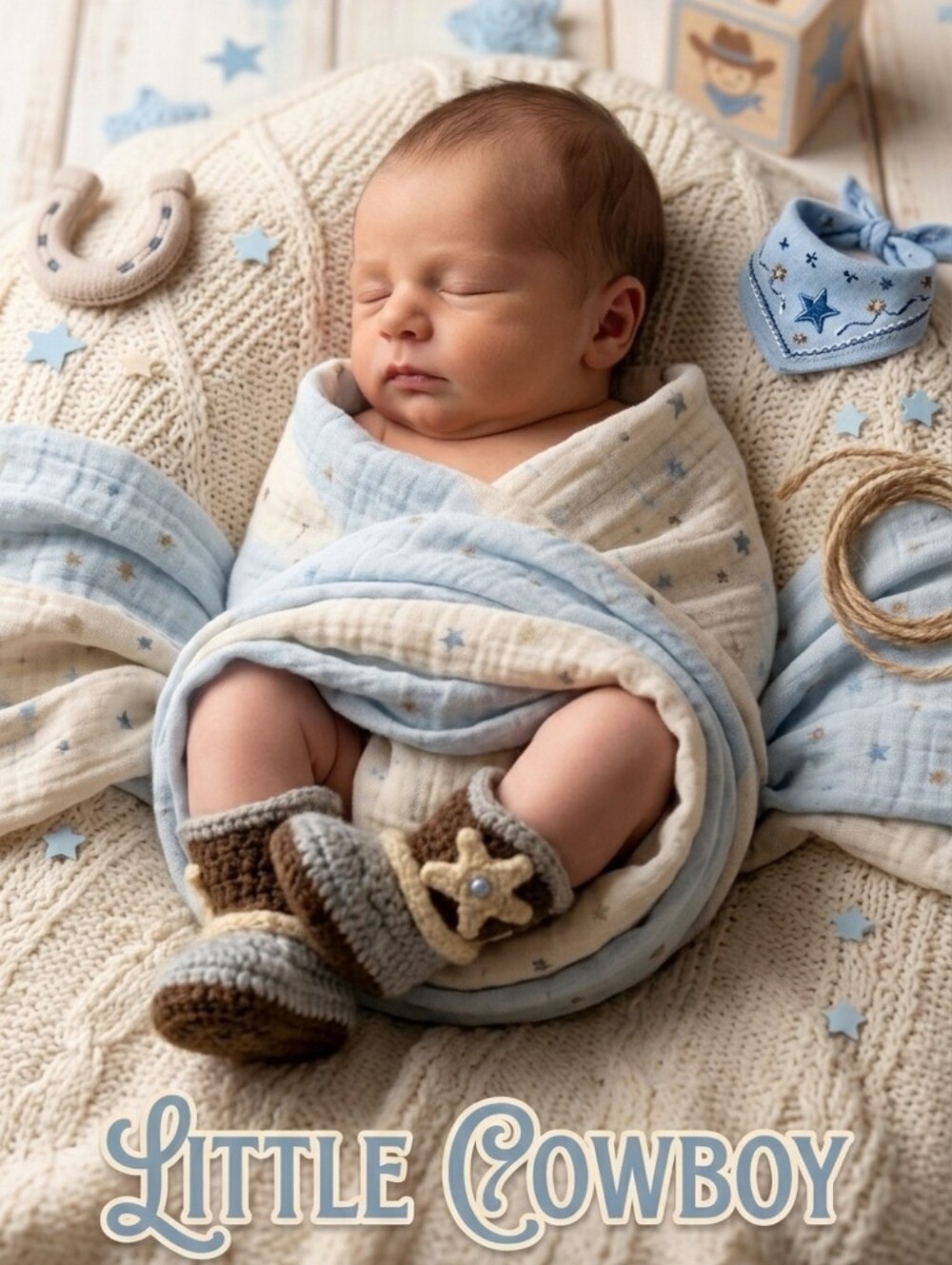 Handmade Crochet Baby Boy Blue Cowboy Booties 0-3 Months - Picture 2 of 3
